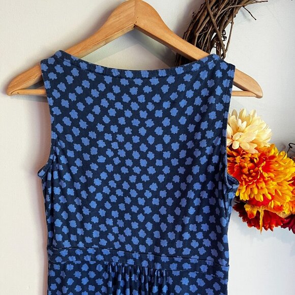 Boden Knee Length Floral Retro Dress Jersey Ruched Sz 4R in Blue Floral - Picture 6 of 11